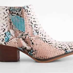 Chic Snakeskin Ankle Boots - Blue and Brown